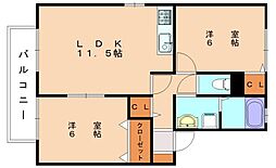 ソルレヴァンテB 2LDKの間取図画像