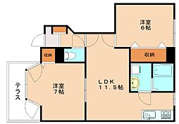 サンハイムHIRO 2LDKの間取図画像