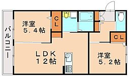 クレストヴィラ壱番館 2LDKの間取図画像