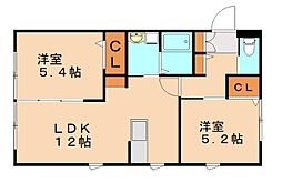 クレストヴィラ弐番館 2LDKの間取図画像