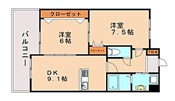 サンシャイン長崎街道・黒崎 2LDKの間取図画像