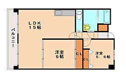パークサイド萩原 2LDKの間取図画像