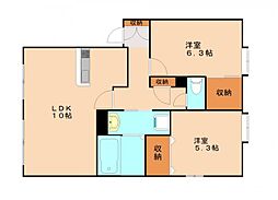 フェリーチェ学研台1B棟 2LDKの間取図画像