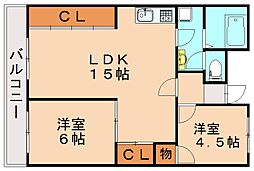 コーポ西鳴水 2LDKの間取図画像