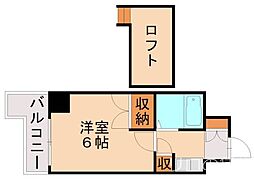 ロイヤルシャトー黒崎 1Kの間取図画像