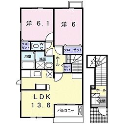 トゥー・ル・モンド 2階2LDKの間取り