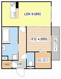 Surfinia堅田 2階1LDKの間取り