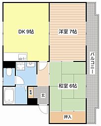 グランドゥールタナカ 2LDKの間取図画像