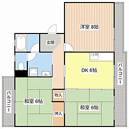 栗東ハイツB 3DKの間取図画像