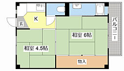 ビレッジハウス宮内1号棟 2Kの間取図画像