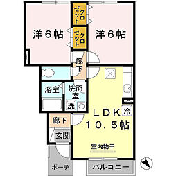 ロイヤルコート越坊B棟 2LDKの間取図画像