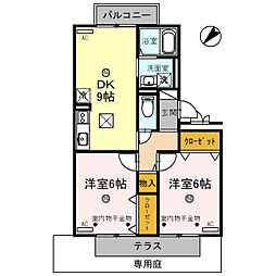 セジュールL3 2DKの間取図画像