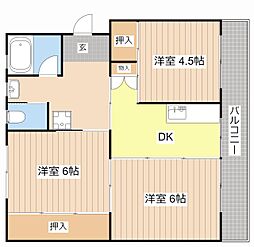 ビレッジハウス南小足第二2号 3DKの間取図画像