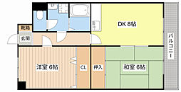 ベルエトワール 2階2DKの間取り