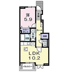 カーサ・デルソーレIII 1階1LDKの間取り