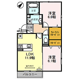 ラヴィベル彦根 2階2LDKの間取り