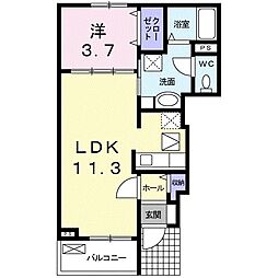 ノール・アンソレイエSS 1LDKの間取図画像
