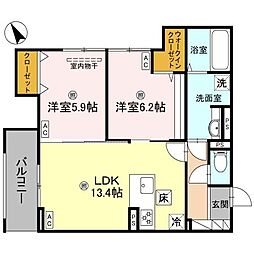 DーROOM 小篠原 2LDKの間取図画像