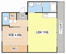 ビレッジハウス南小足第二1号 1LDKの間取図画像