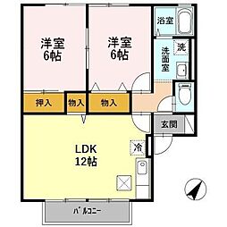 ウエストヴィレッジ 2LDKの間取図画像