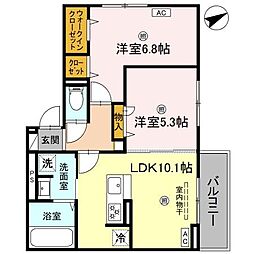 DーROOM 西矢倉 2LDKの間取図画像