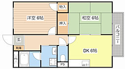 ハイランドI 2階2DKの間取り