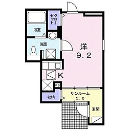 レイクサイド・ウィン 1Kの間取図画像