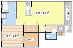 ラフィネ西今 1LDKの間取図画像