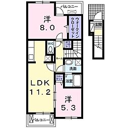 クローバーガーデン 2階2LDKの間取り