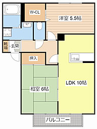 サンガーデン城町B棟 2LDKの間取図画像