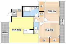 リトルアグリンA棟 2LDKの間取図画像
