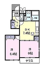 アンソレイエコリーヌ2 2DKの間取図画像