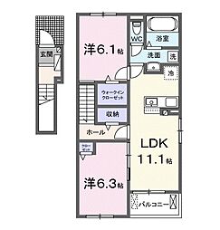 フレッシュハウス1 2LDKの間取図画像