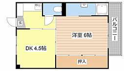 ビレッジハウス加田一号棟 1DKの間取図画像