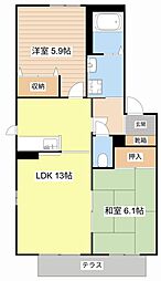 ニナジーパレスB 2LDKの間取図画像