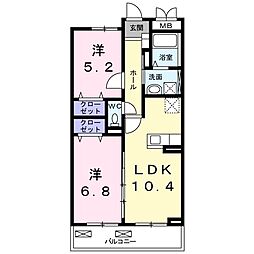 カトルアンソレイエ 2LDKの間取図画像
