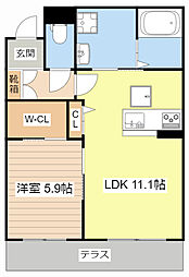 クレスティーク 1LDKの間取図画像