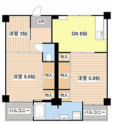 ビレッジハウス瀬田5号棟 3DKの間取図画像