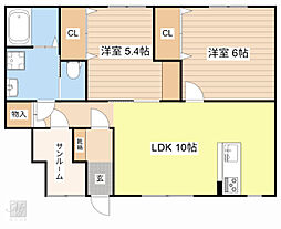 彦根市大堀町アパート 2LDKの間取図画像