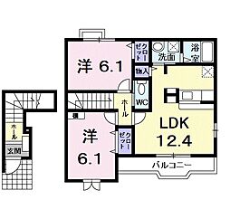 アプリコット宝積 2階2LDKの間取り