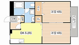 アヴァンス 2階2DKの間取り