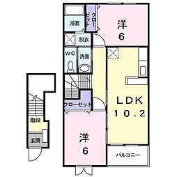 ノース　リバー 2階2LDKの間取り