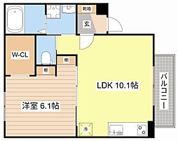 クレスト大戌亥　3号館 301 3階1LDKの間取り