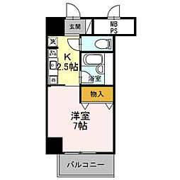 サンタウン竹鼻　A 6階1Kの間取り