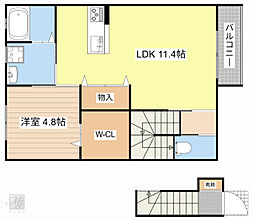 ラフィネ西今 1LDKの間取図画像