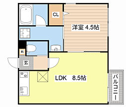 メゾン・ド・メグ湖南 1LDKの間取図画像