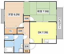 オネスタスガA棟 2DKの間取図画像