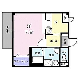 リバティスクエア 1Kの間取図画像