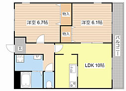 JR北陸本線 長浜駅 3.2kmの賃貸マンション 3階2LDKの間取り