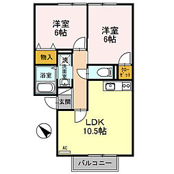 近江鉄道八日市線 八日市駅 徒歩14分の賃貸アパート 1階2LDKの間取り